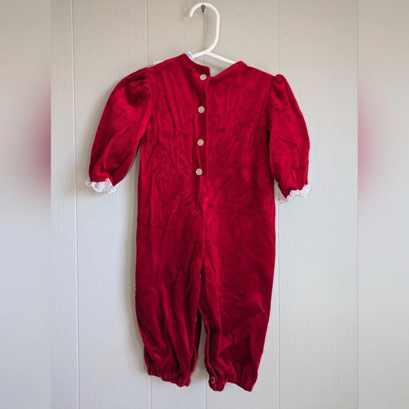 Precious Originals Velvet Holiday Jumper  Red Velvet White Lace‎ 80s 90s Vintage - Picture 4 of 4